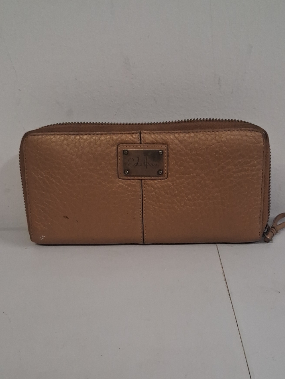 Womens Cole Haan Tan Pebbled Leather Zip Around Wallet